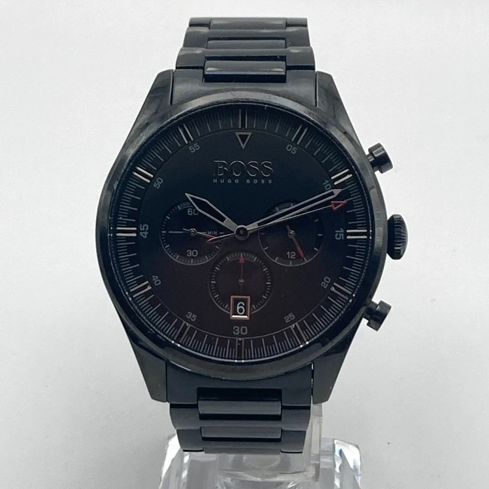 Boss Hugo Boss Men's Chronograph Watch 44mm Blackout Date 50M New Battery 7.75